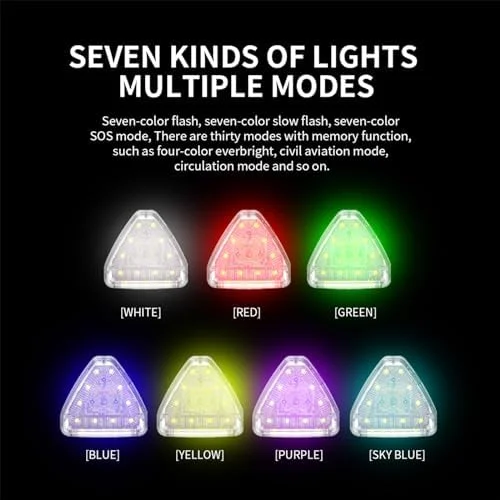 2 Pack Drone Strobe Mild for DJI Mini 4 Professional/Mini 3 Professional/Mavic 3/Air 3 Sequence Drone 7 Colours Rechargeable LED Strobe Lights with Distant Management for Motorbike Vehicles Bike Night time Anti-Collision Sign Lamp - Image 4